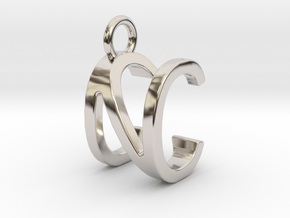 Two way letter pendant - CN NC in Rhodium Plated Brass