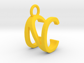 Two way letter pendant - CN NC in Yellow Processed Versatile Plastic