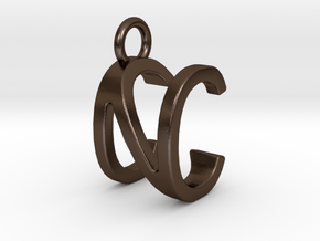 Two way letter pendant - CN NC in Polished Bronze Steel