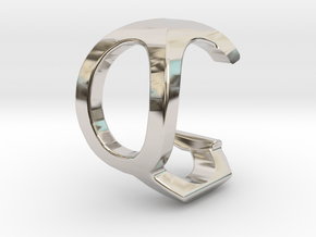 Two way letter pendant - CQ QC in Rhodium Plated Brass
