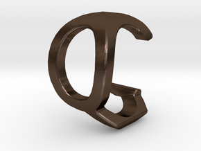 Two way letter pendant - CQ QC in Polished Bronze Steel