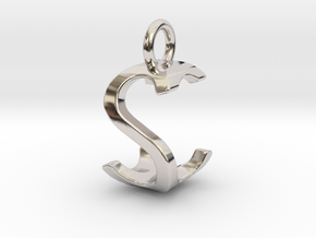 Two way letter pendant - CS SC in Rhodium Plated Brass