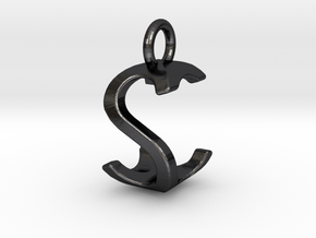 Two way letter pendant - CS SC in Polished and Bronzed Black Steel