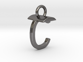 Two way letter pendant - CT TC in Polished Nickel Steel
