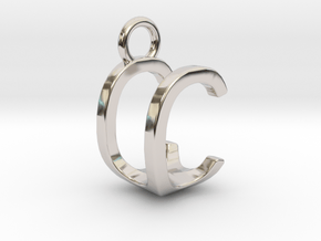 Two way letter pendant - CU UC in Rhodium Plated Brass