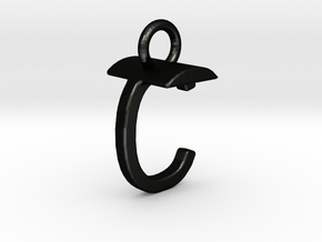 Two way letter pendant - CT TC in Matte Black Steel