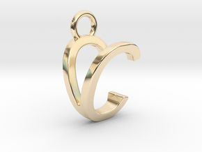 Two way letter pendant - CV VC in 14k Gold Plated Brass