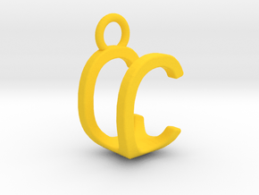 Two way letter pendant - CU UC in Yellow Processed Versatile Plastic