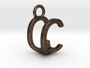 Two way letter pendant - CU UC in Polished Bronze Steel