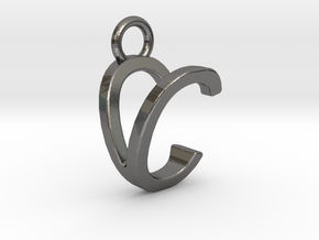 Two way letter pendant - CV VC in Polished Nickel Steel