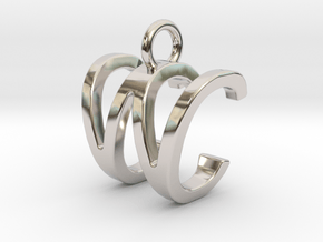 Two way letter pendant - CW WC in Rhodium Plated Brass