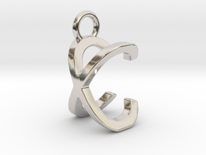 Two way letter pendant - CX XC in Rhodium Plated Brass