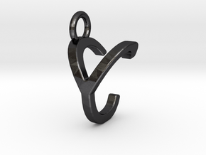 Two way letter pendant - CY YC in Polished and Bronzed Black Steel