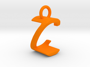 Two way letter pendant - CZ ZC in Orange Processed Versatile Plastic