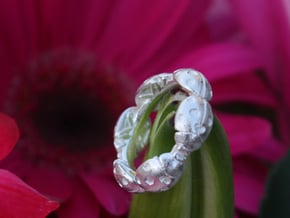 Hidden Heart Ladybug Leaves of Grass Eternity Ring in Natural Silver