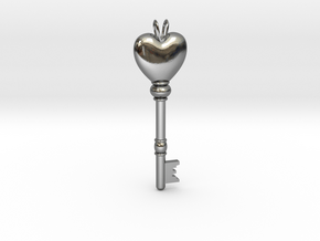 Heart Skeleton Key in Fine Detail Polished Silver