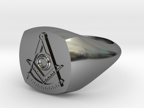 Masonic Past Master Ring W/ Diamond in Fine Detail Polished Silver