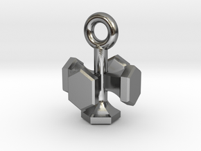 Shield Hexagon Charm Keychain in Polished Silver