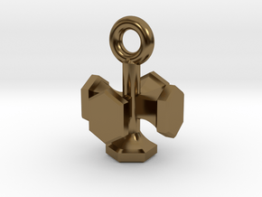 Shield Hexagon Charm Keychain in Polished Bronze