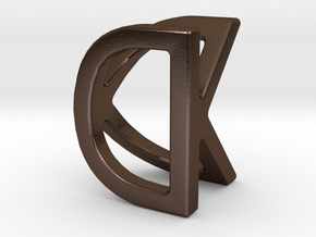Two way letter pendant - DK KD in Polished Bronze Steel