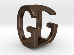Two way letter pendant - DG GD in Polished Bronze Steel