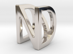 Two way letter pendant - DN ND in Rhodium Plated Brass
