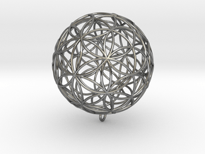Pendant 55mm Flower Of Life in Fine Detail Polished Silver