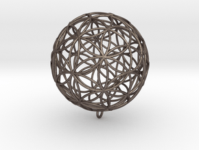 Pendant 55mm Flower Of Life in Polished Bronzed Silver Steel