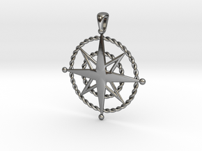 Compass Rose Pendant in Fine Detail Polished Silver