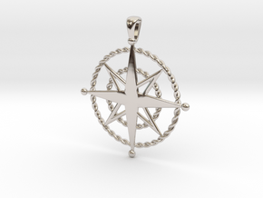 Compass Rose Pendant in Rhodium Plated Brass