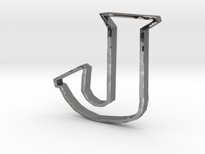 Typography Pendant J in Fine Detail Polished Silver