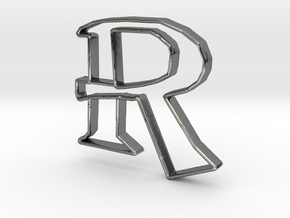 Typography Pendant R in Fine Detail Polished Silver