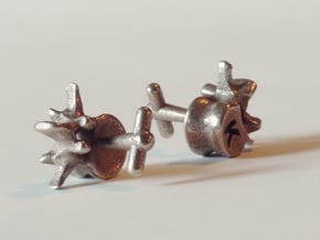 Lumbar Vertebra Cufflinks - Uninscribed in Polished Bronzed Silver Steel