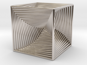 0299 Cube Line Design (full color, 5.5 cm) #003 in Rhodium Plated Brass