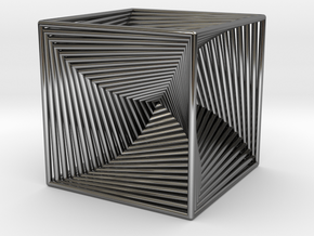 0299 Cube Line Design (full color, 5.5 cm) #003 in Fine Detail Polished Silver