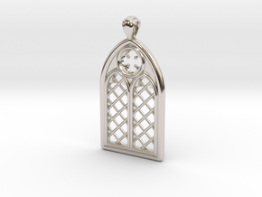 Gothic Window Pendant (L) in Rhodium Plated Brass