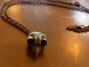 Flame Owl Skull Pendant in Polished Bronzed Silver Steel