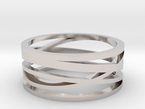 Abstract Lines Ring - US Size 08 in Rhodium Plated Brass