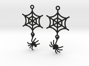 Spider Web with Spider Earrings in Black Natural Versatile Plastic