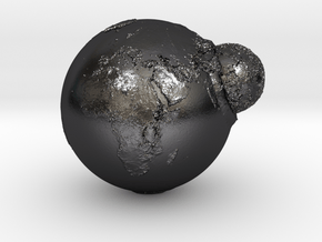 Planet Earth and Moon in Union in Polished and Bronzed Black Steel