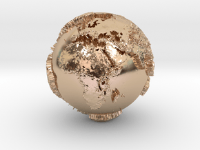 Planet Earth with relief continents highlighting in 14k Rose Gold Plated Brass