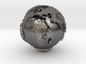 Planet Earth with relief continents highlighting in Polished Nickel Steel