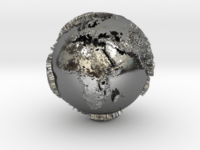 Planet Earth with relief continents highlighting in Fine Detail Polished Silver