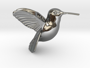 Hummingbird Pendant in Fine Detail Polished Silver