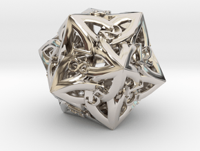 Large Celtic D20 in Rhodium Plated Brass