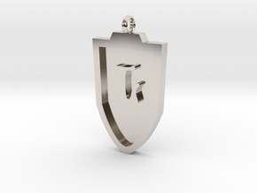 Medieval L Shield Pendant in Rhodium Plated Brass