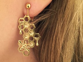 Honey Comb Earring Set in Natural Brass