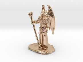 Winged Dragonborn Druid in Robes with Staff in 14k Rose Gold Plated Brass