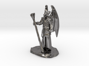 Winged Dragonborn Druid in Robes with Staff in Polished Nickel Steel