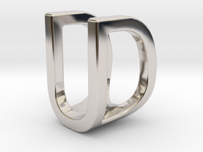 Two way letter pendant - DU UD in Rhodium Plated Brass